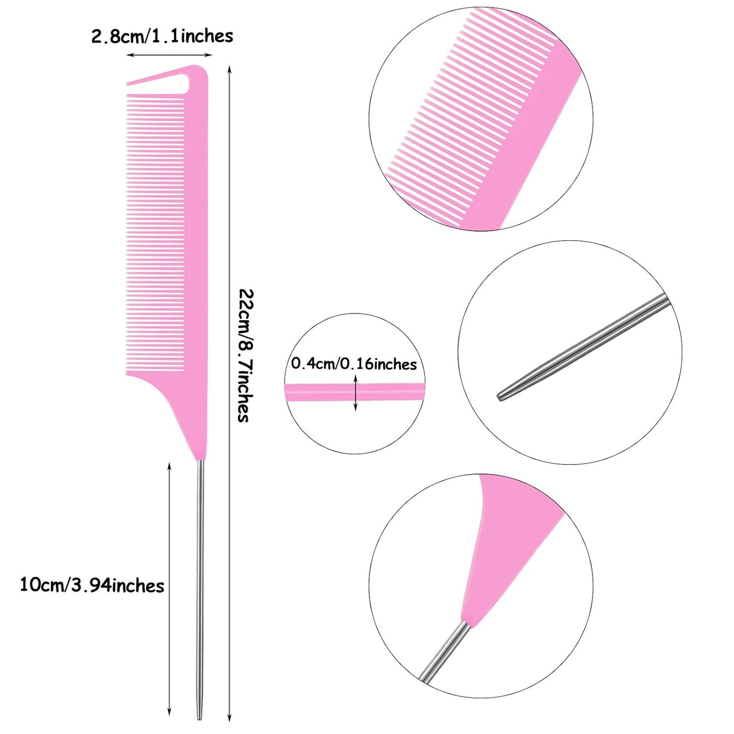 WILLBOND Magnetic Wrist Sewing Pincushion Wrist Magnetic Pin Holder Wristband Pin Cushion Holder with 3 Pcs Stainless Steel Pintail Comb Rat Tail Comb for Hair Clips Hand Sewing(Pink)