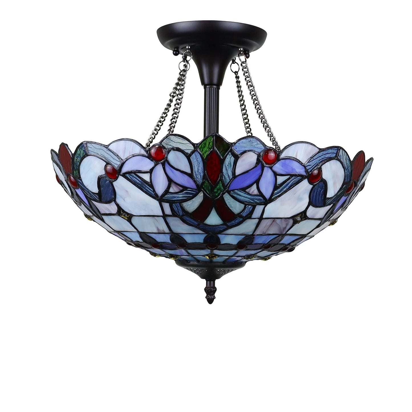 Chloe Lighting 2-Light Semi-Flush Ceiling Fixture, Victorian Tiffany-Style, 16in Wide, Dark Bronze, Multicolor, Model CH3T381VB16-UF2