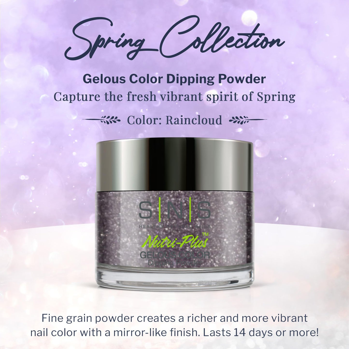 SNS Nail Dip Powder, Gelous Color Dipping Powder - Raincloud (Purple, Shimmer) - Long-Lasting Dip Nail Color Lasts 14 Days - Low