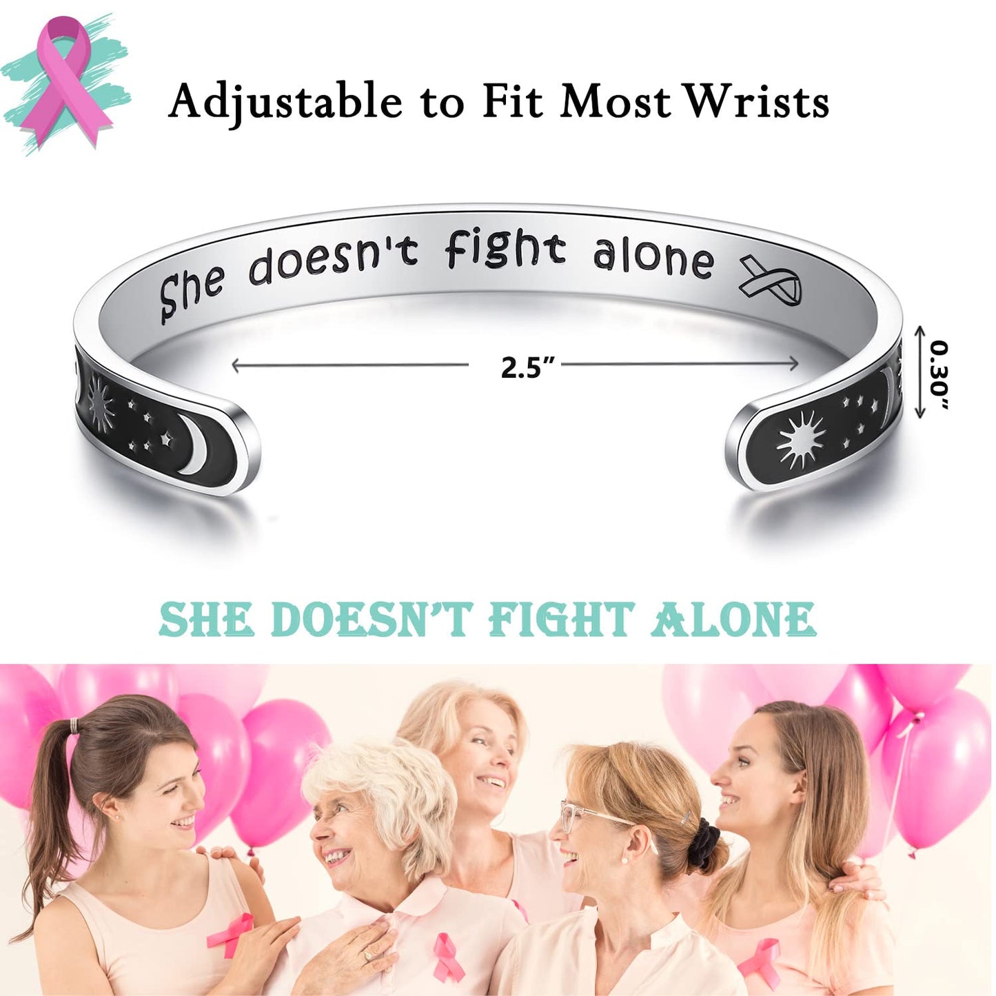 TONY & SANDY Breast Cancer Gifts for Woman She Doesn 't Fight Alone Bracelet Warrior Awareness Inspirational Cancer Survivor Gif