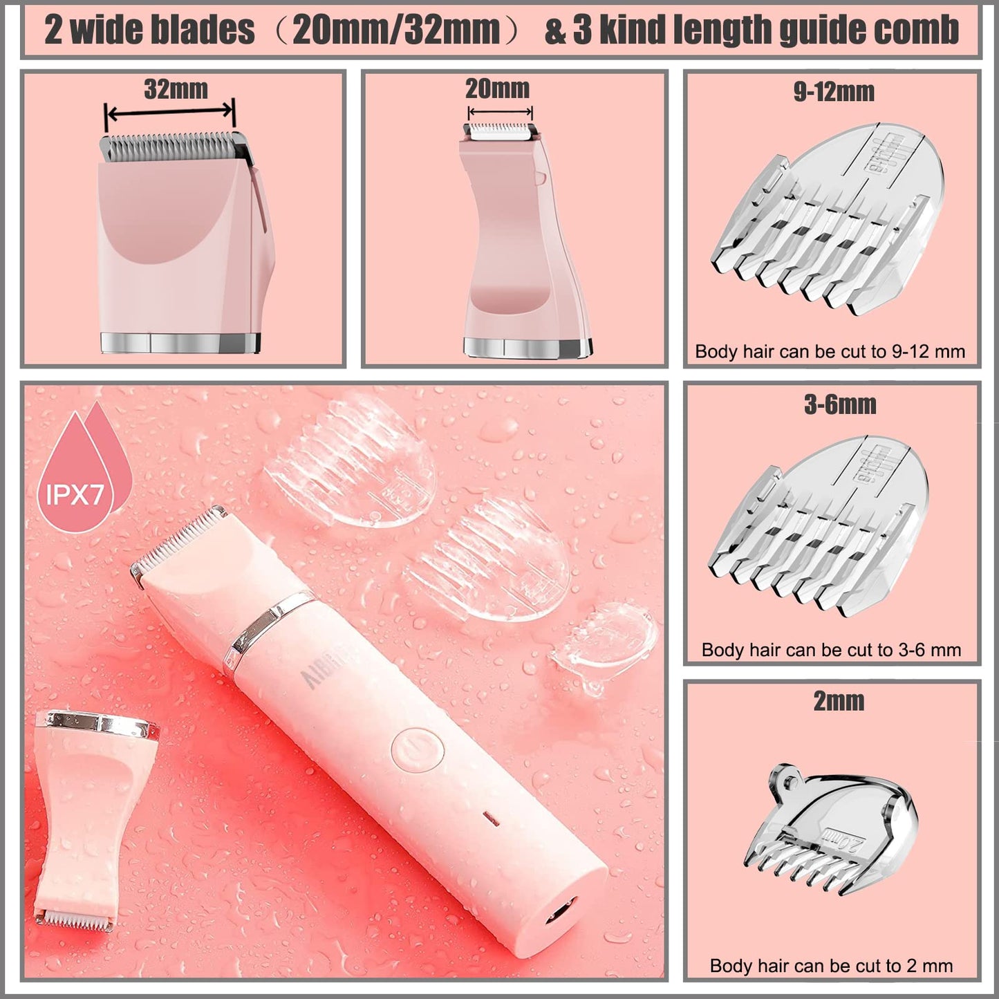 AIBRIT PRO Electric Bikini Trimmer for Women - 2 in 1 Electric Lady Pubic Hair Groomer Painless Hair Removal Razor Body Shaver,