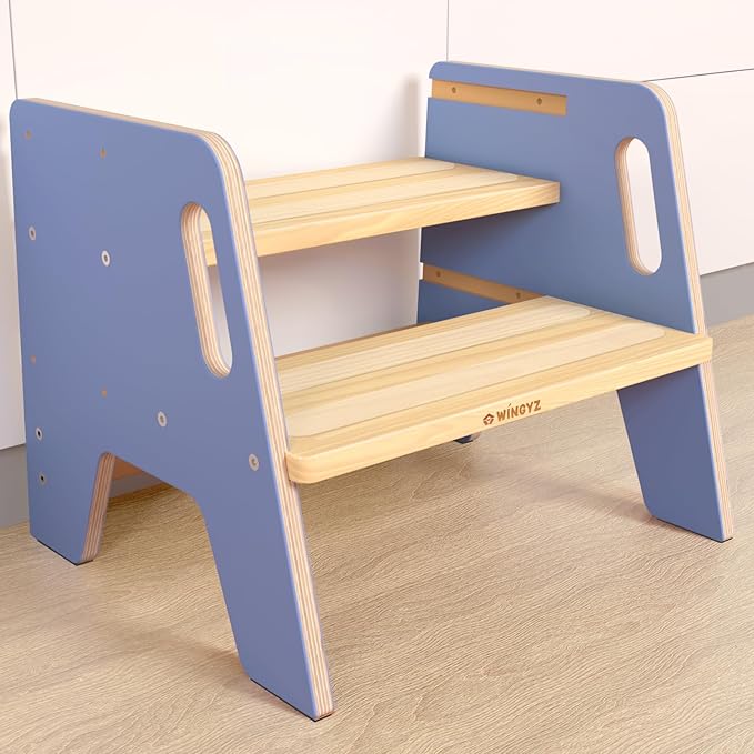 Wingyz Toddler Step Stool with Handles, Wooden Kids Step stools, Durable 3-Level Height Adjustable Stepstool for Bathroom Sink, Kitchen, Bedroom,Potty Training