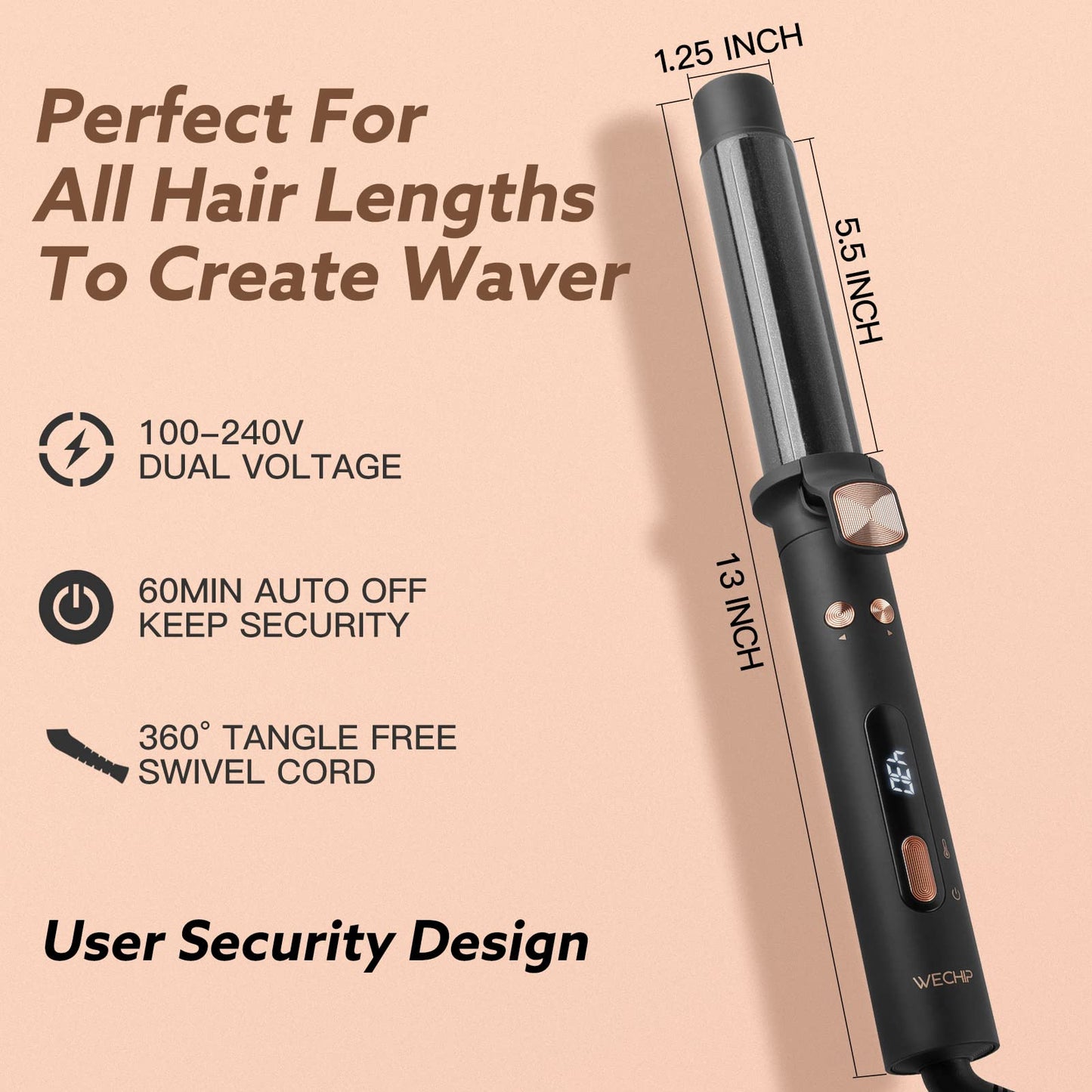 Rotating Curling Iron, WeChip 1.25 Inch Automatic Curling Iron, Curling Wand for Long Short Hair, Automatic Hair Curler with LED