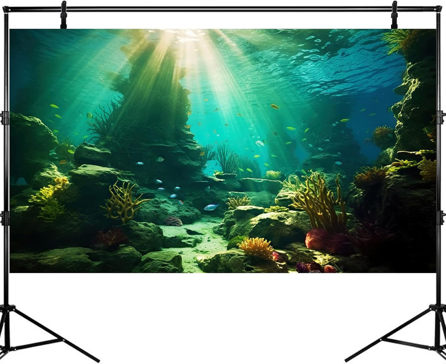 Ocean Floor Fish Tank Background Under The Sea Coral Reef Aquarium Background Tropical Fish Terrarium Backgrounds Underwater Rock Cave Sunray Fish Tank Backgrounds Decorations 72x16in