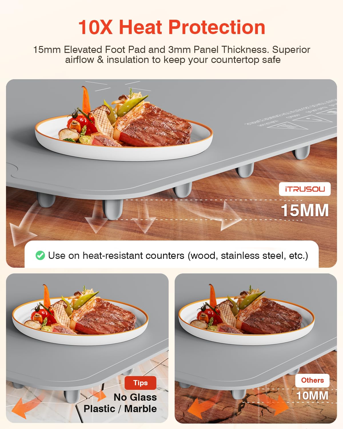 Warming Mat for Food, iTRUSOU Electric Warming Tray 99H Continuous Heat,7 Temp Settings,Patented Full-Surface Heating,°F/°C Switch,Flexible Roll-Up Food Warmers for Parties Buffet,Everyday Use