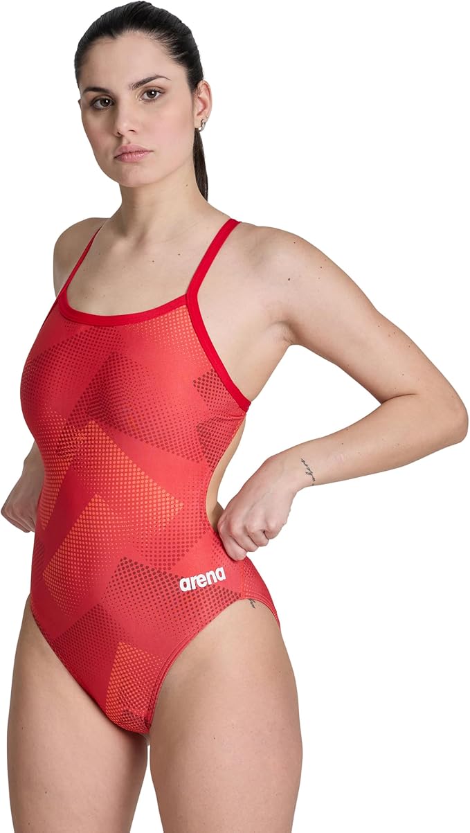 Arena Women's Performance Halftone Team Print Challenge Back Ladies Bathing Swimsuit
