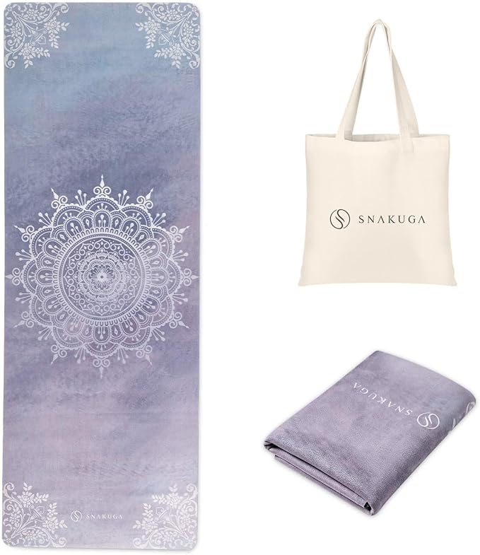 SNAKUGA Travel Yoga Mat, Non Slip Exercise Suede Mat with Carry Bag, All-Purpose Fitness Mat with High Density Anti-Tear S...
