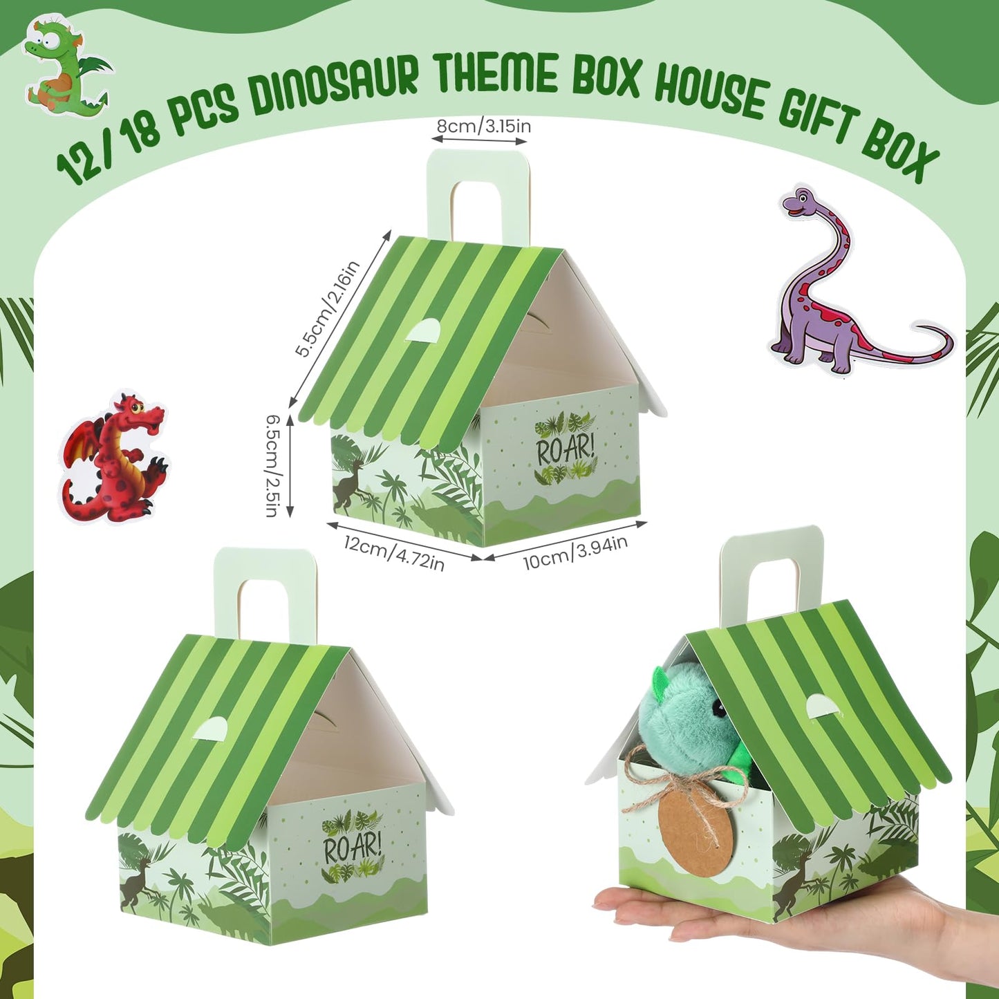 Remuuly 88 Pcs 12 Sets Dinosaur Party Favor Mini Dinosaur Stuffed Animals Bulk Plush Keychains Bracelet Gift Box Sticker for Ado