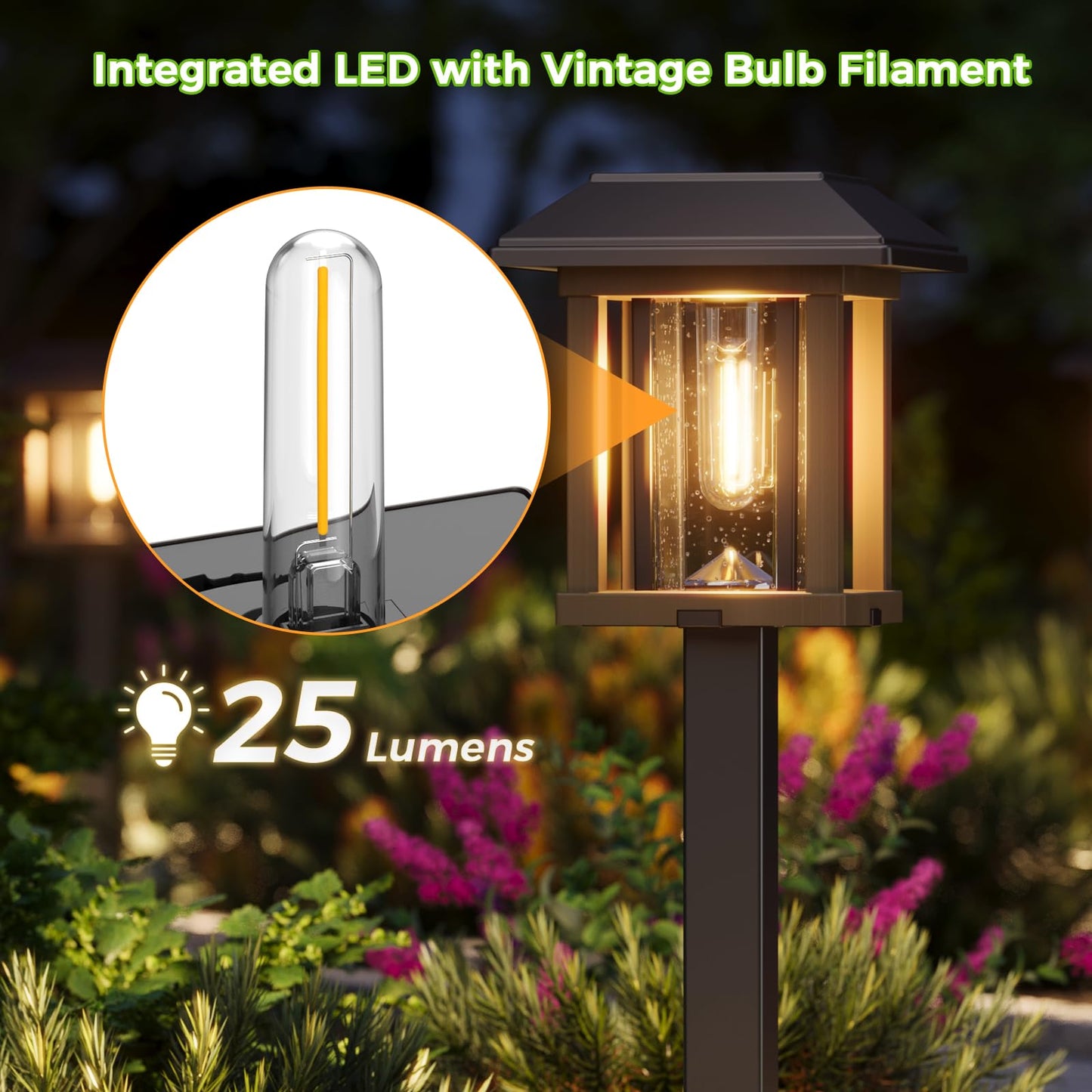 Xmcosy+ Solar Pathway Lights Outdoor Waterproof Ip65 - Dual-Tone 25 Lm Led Solar Garden Lights For Yard  Glass Outdoor Lighting For Garden Patio Yard Landscape Walkway Driveway Lawn Decor (Warm White)