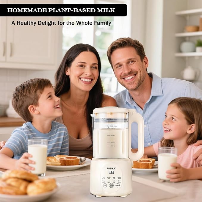8-in-1 Nut Milk Maker, 40oz Automatic Soy, Almond & Oat Milk Machine for Homemade Plant-Based Drinks, with delay start, keep warm, boil water & self-cleaning functions