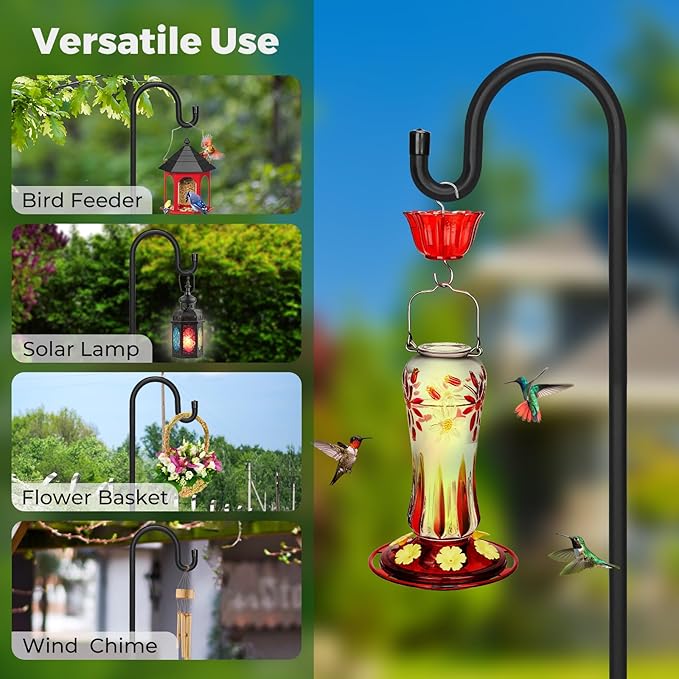 Kingsyard 2 Pack Adjustable Shepherd Hooks for Outdoor - 44 INCH Heavy Duty Bird Feeder Pole with 5 Prong Base, Hummingbird Feeder Stand, Garden Plant Baskets, Weddings Decor, Solar Light Lanterns