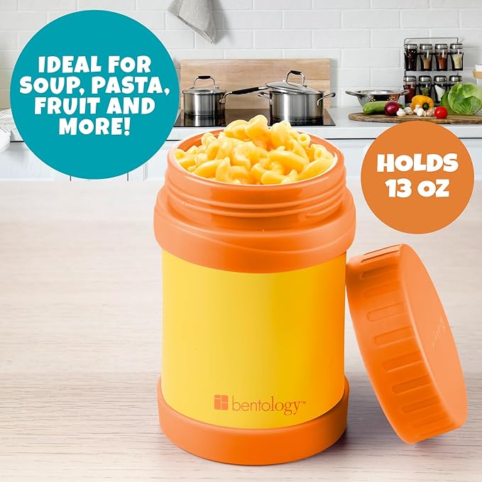 Bentology Stainless Steel Insulated 13oz Lunch Jar for Kids- Large Leak Proof, thermos Storage Keeps for Hot or Cold Food, Soups, Liquids w Wide Mouth- BPA Free for Back to School Lunch Boxes, Bags