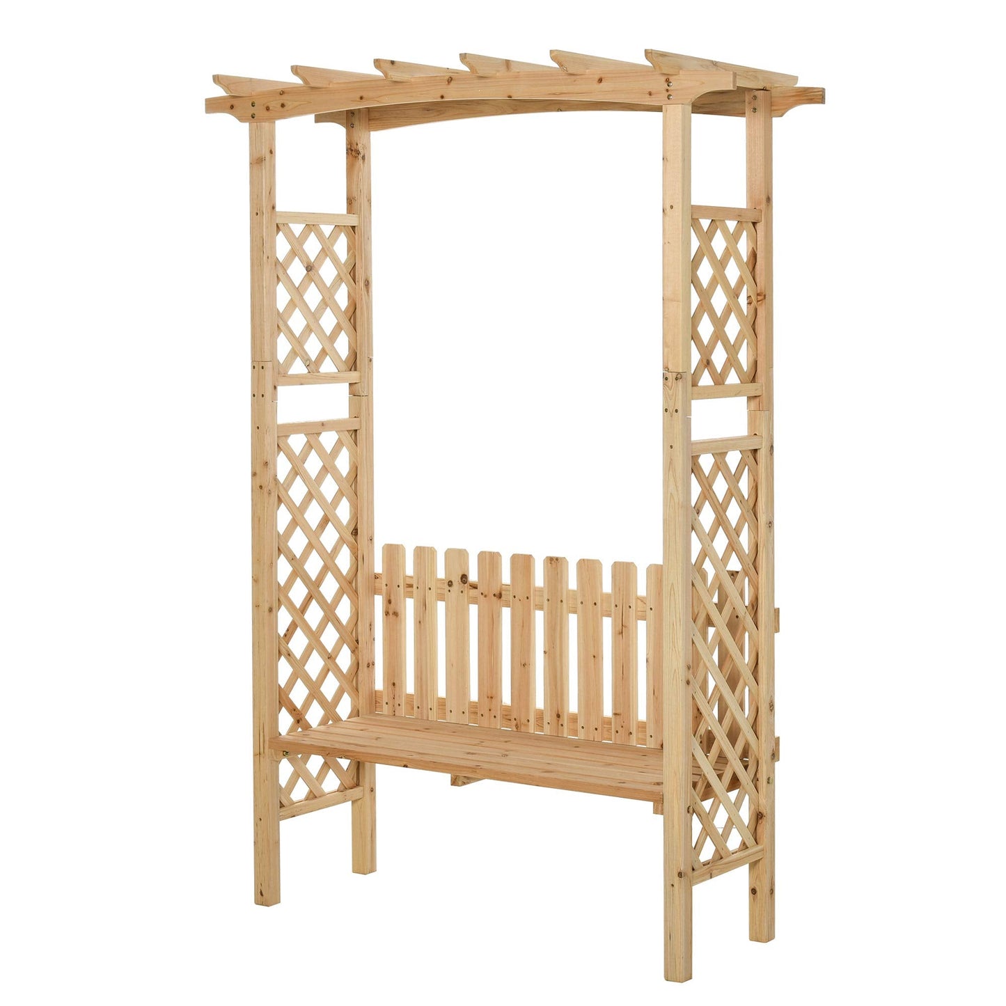 Wooden Garden Arbor for Climbing Plants with Garden Bench, Garden Arch to Grow Grapes & Vines, Patio Decor & 2-Person Outdoor Wood Decorative Seating, Natural