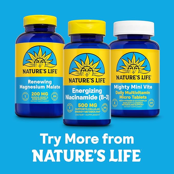 Nature's Life Energizing Niacinamide 500mg - No Flush Vitamin B 3 Niacin Supplement - Nerve Function, Metabolism and Healthy Energy Support - 60-Day Guarantee, Lab Verified, 100 Servings, 100 Tablets