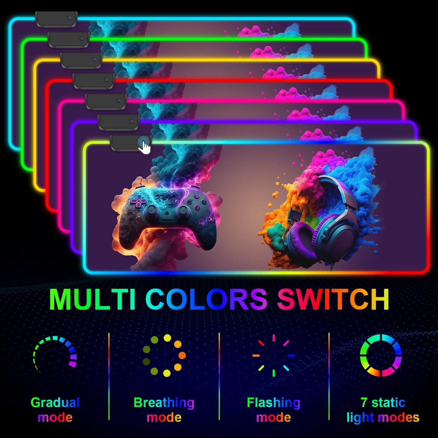RGB Gaming Mouse Pad, Large Mousepad with LED Light 13 Light Modes Touch Control Extended Soft Computer Keyboard Mat Pad, Desk Mat with Non-Slip Rubber Base for MacBook Laptop(31.5X11.8, Game Handle)