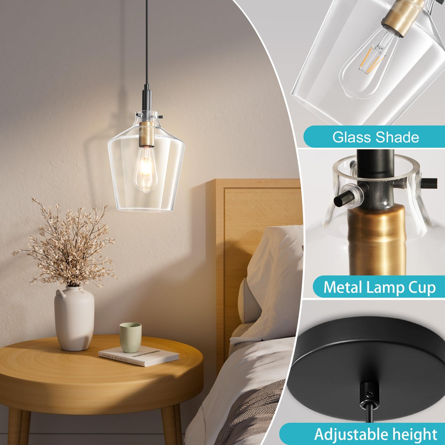 Vaziden Modern Glass Pendant Lighting For Kitchen Island 2 Pack  Farmhouse Black And Gold Pendant Light Fixtures  Adjustable Hanging Ceiling Light  Angled Clear Glass Shades 8 Inch