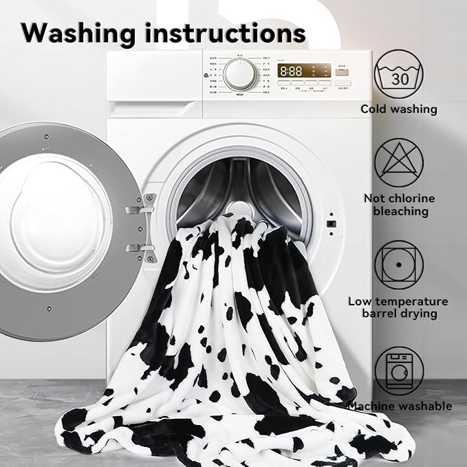 Queen Size Cow Print Fleece Blanket - Extra Large Cozy Bedding, Plush Soft Fuzzy Bed Throw for Bedroom Home Decor All Season 90"x90"