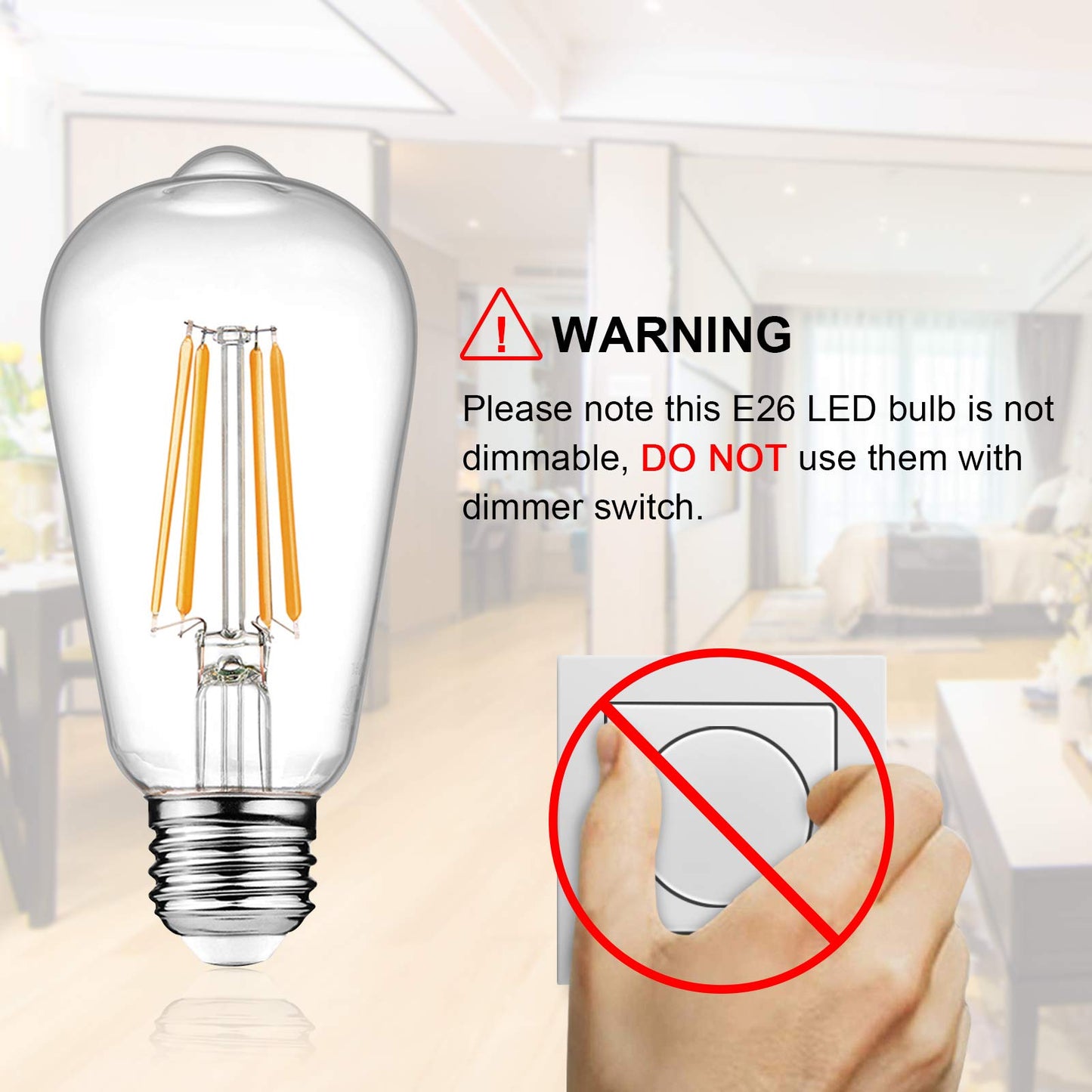 Ascher Vintage Led Edison Bulbs, 6W Equivalent, Warm White 2700K, Clear Glass, Pack Of 4, E26 Medium Base, Non-Dimmable