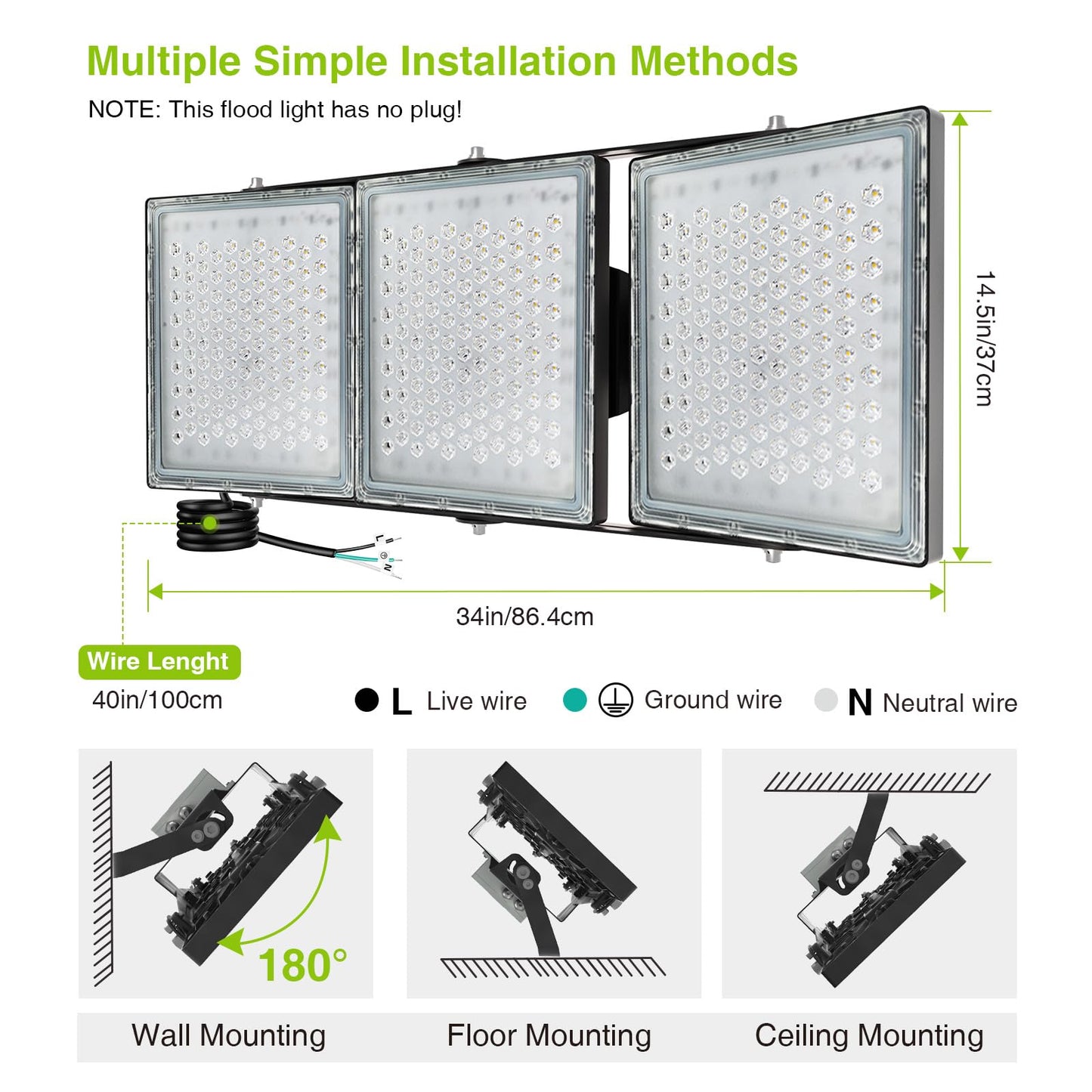 STASUN LED Flood Light - 900W, 90000lm, 6000K, IP66 Waterproof, Black, Model 21037