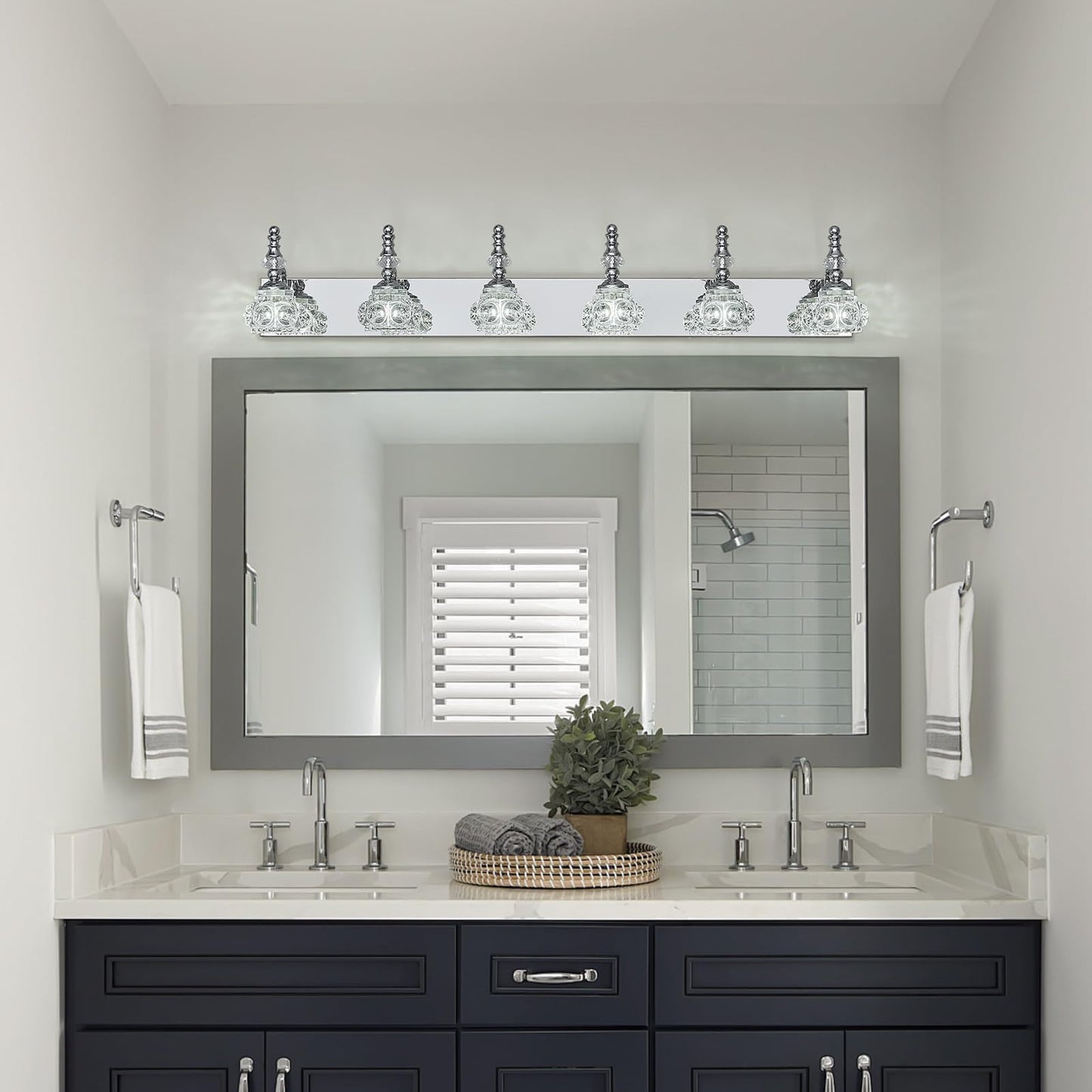 Lbsqj Modern Glass Crystal Vanity Light - Vintage Bathroom Lighting Fixtures Over Mirror  6 Light Vanity Lights G9 Bulb (43.3 Inch  Chrome)
