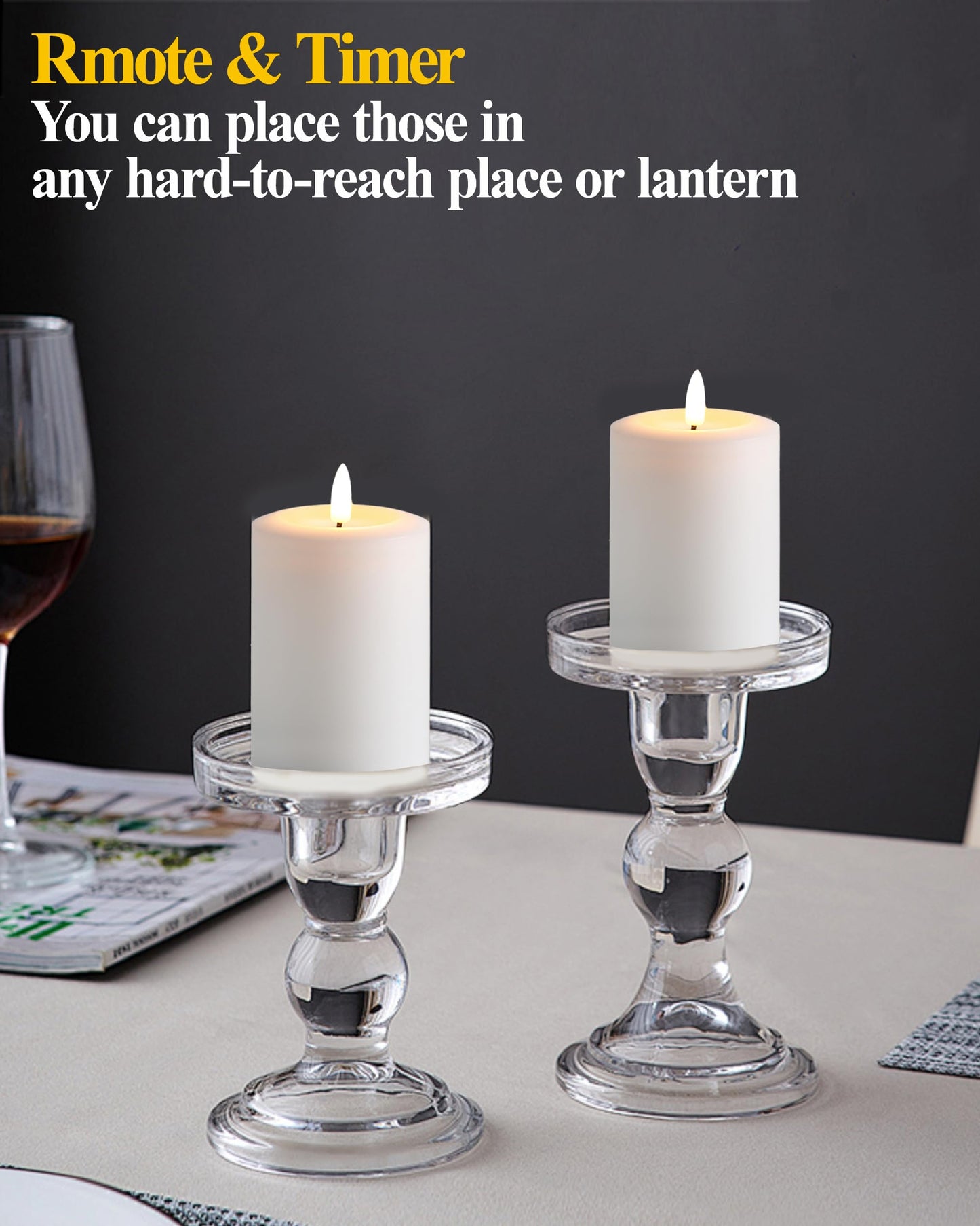 Gmnee 3"x5" Flickering Flameless Candles with Remote Timer, Real Wax, White Pillar Candles, Set of 3 Large LED Battery Operated Candles for Home, Fireplace, Centerpiece, Rustic and Farmhouse Decor