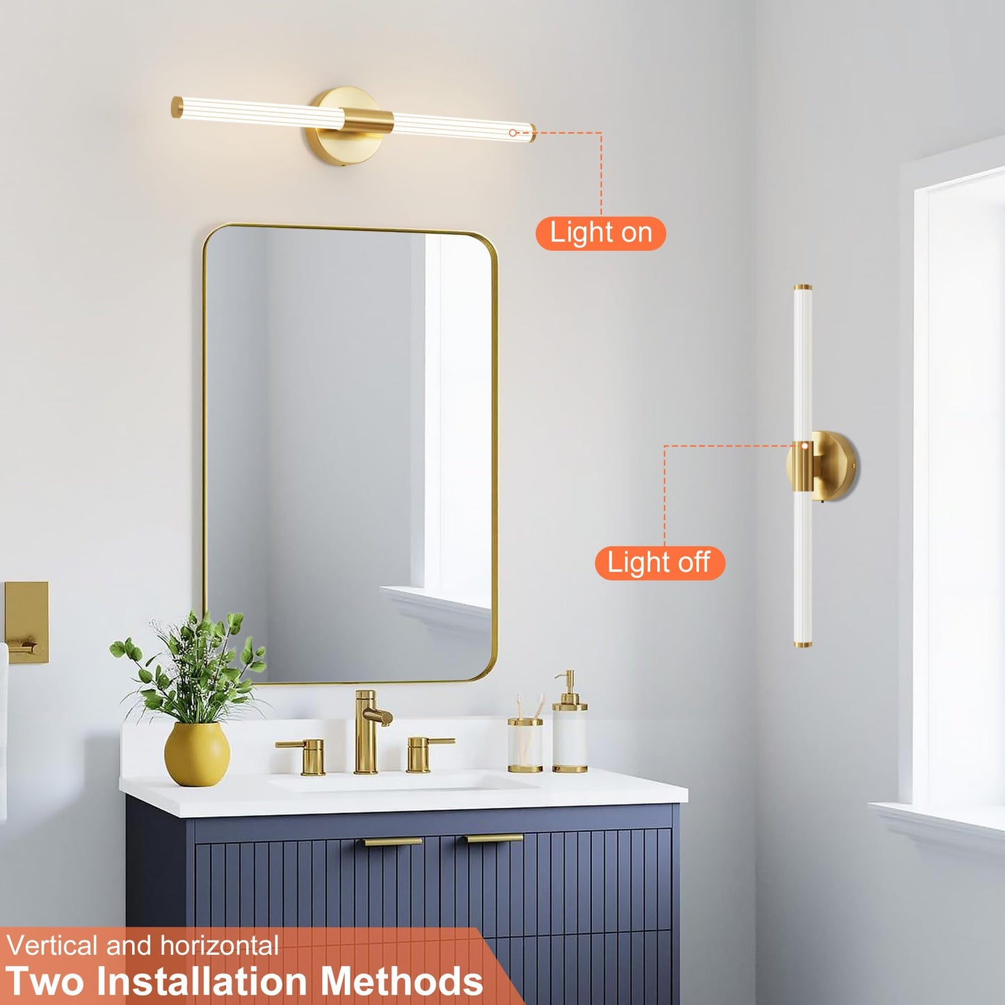 Gold Wall Sconces Set Of Two Hardwired  Dimmable 5Cct Led Bathroom Light Fixtures Over Mirror  360 Full Lighting 23 Inch Vanity Light Bar Modern Wall Sconce For Bathroom Bedroom Living Room