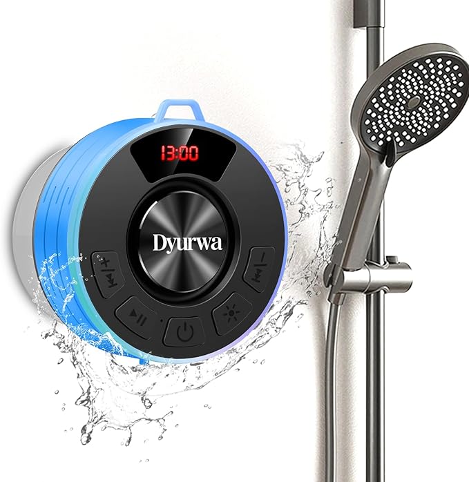 Certified IPX7 Waterproof Shower Bluetooth Speaker, Portable Shower Speaker Loud Clear Sound with Suction Cup, Wireless for Bathroom, Hook Clip, Built-in Mic, 10H Playtime, Great Gift Idea