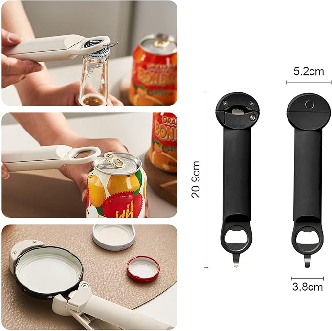 Multifunctional Retractable Bottle Opener - Adjustable Multifunctional Can Opener Jar Lid Gripper - 2024 New Jar Opener Bottle Opener for Weak Hands, Senior Arthritis (White)