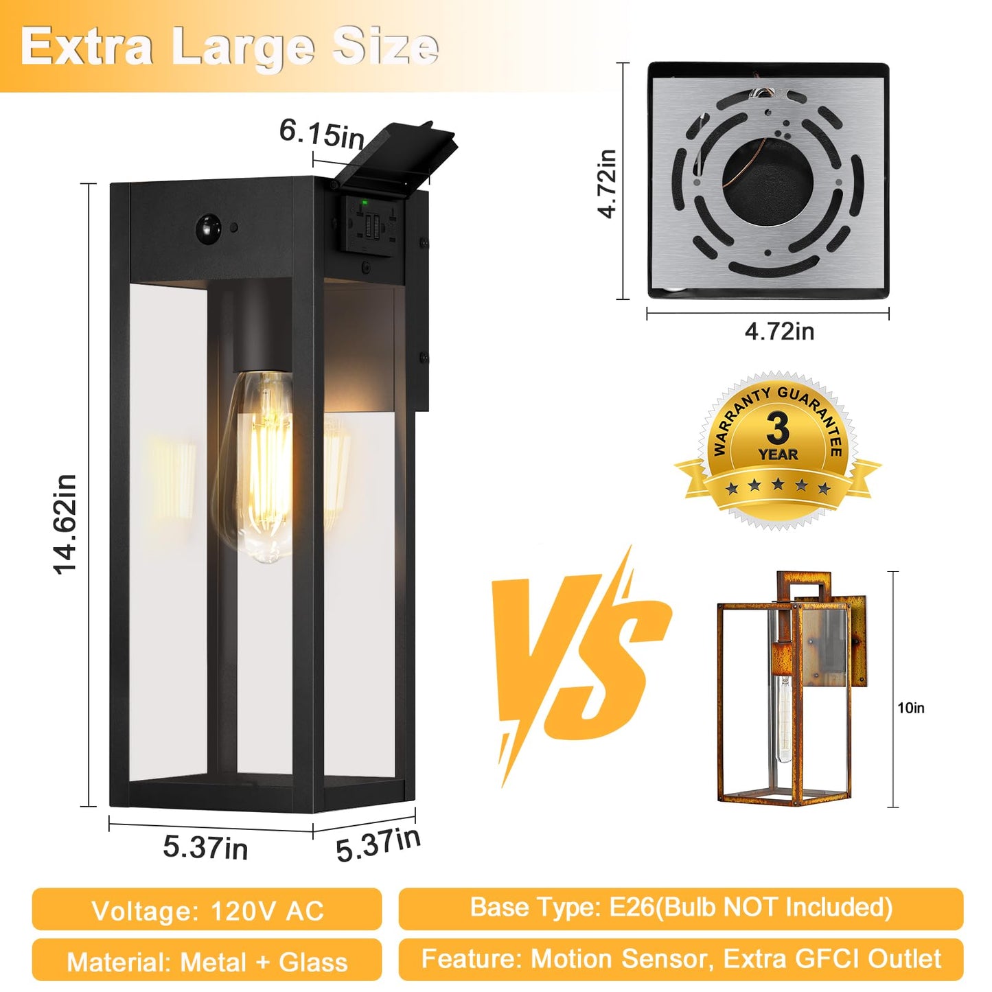 Oykyohei 2 Pack Large Porch Lights With Gfci Outlet  Dusk To Dawn Motion Sensor Outdoor Lights  2 Lighting Modes Waterproof Anti-Rust Wall Sconce Lantern  Outside Light For House  14.62 Inch