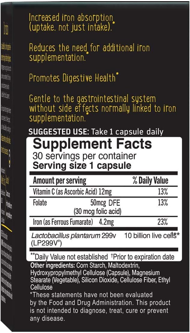 GoodBelly Probiotic Capsules for Digestive Health & Iron Absorption | Vegan Probiotic Supplement with 10 Billion Live Cultures | Probiotics for Women & Men | 30 Capsules
