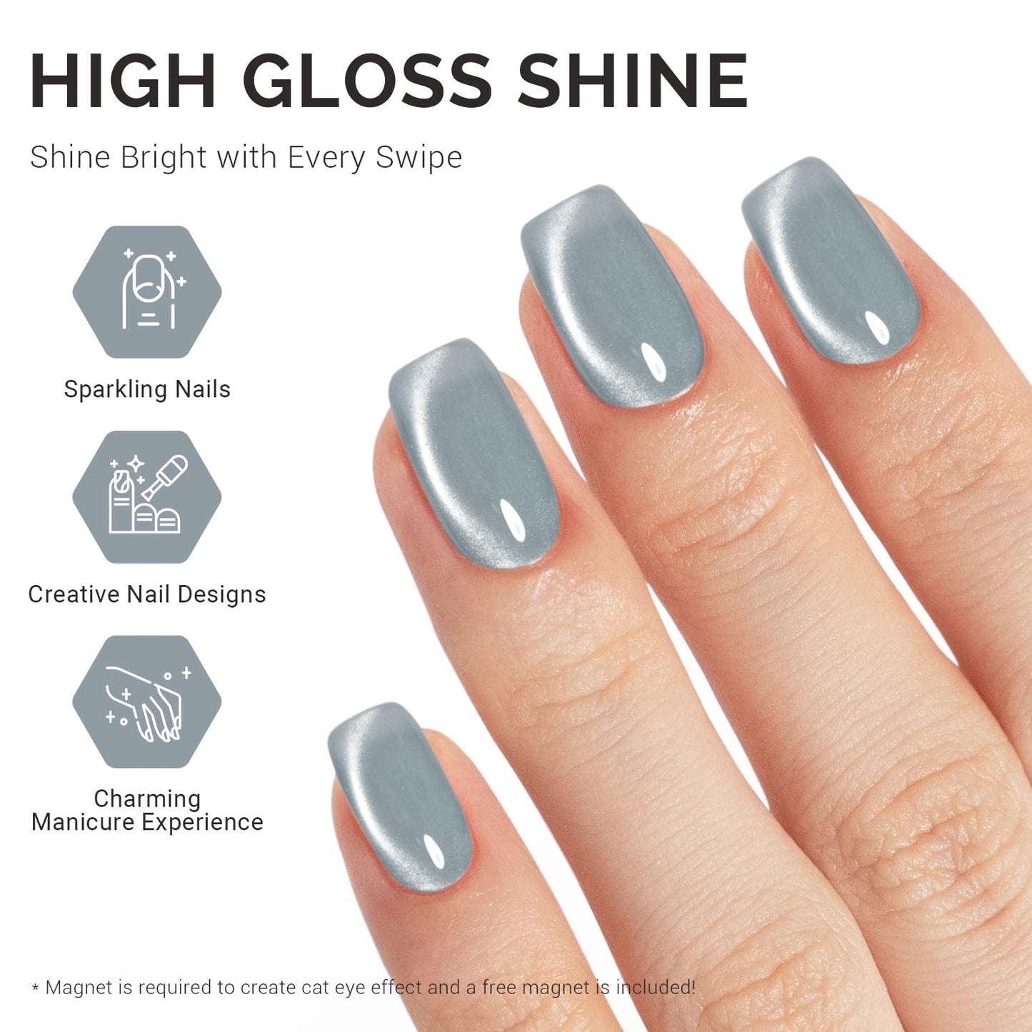 MelodySusie Glass Cat Eye Gel Nail Polish, Green Gray Glitter Holographic Magnetic Nail Polish with Magnet, 0.5 Fl Oz UV Nail Po