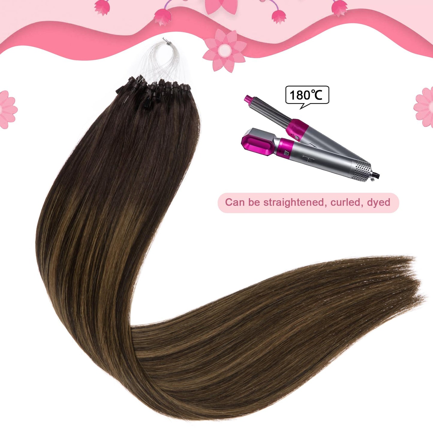 Kpvxxve Micro Loop Hair Extensions Human Hair Micro Link Extensions Darkest Brown Mix Ash Brown 20 Inch Ombre Microbead Extensio