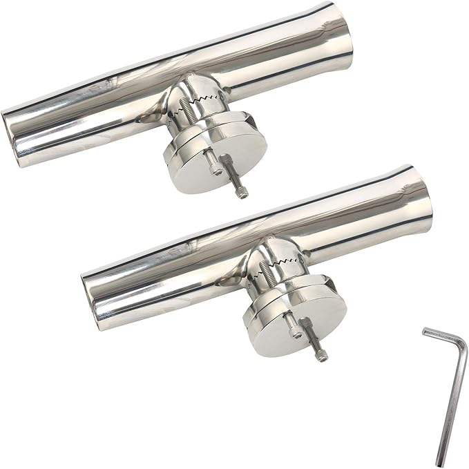 Amarine Made 2Pcs Fishing Rod Holder, Stainless Tournament Style Clamp on Rod Holder, Rail Mount Fishing Pole Holder for R...