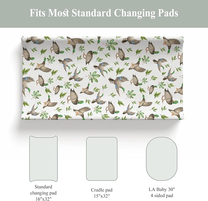 Wild Ducks Green Leaves Changing Pad Covers for Baby Girl Boy Green Mallard Ducks Fitted Change Table Cover Mats Duck Hunting Animals Soft Diaper Changing Table Sheets 32''×16''