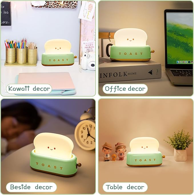 Cute Desk Decor Toaster Lamp, Kawaii Accessories Small LED Night Light for Kids Teen Girls, Room Decor Toast Lamp for Bedroom, Bedside, Living Room Aesthetic Stuff,Gift