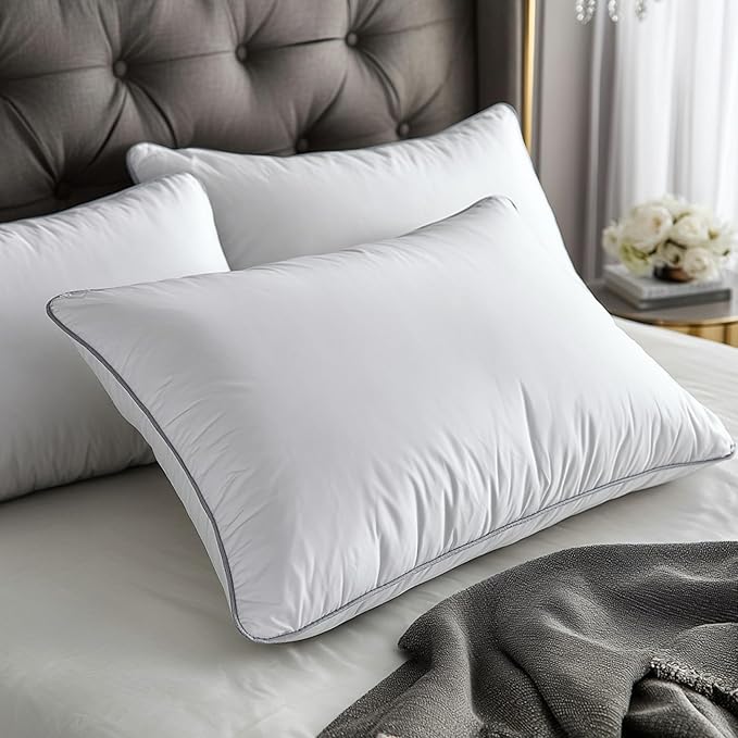 Hotel Grand Luxury White Goose Feather Down Pillow Medium Firm Hypoallergenic Bed Pillow Queen Size Upgrade Hotel Collection Fluffy Pillow for Sleeping, 28"x20",1 Pack