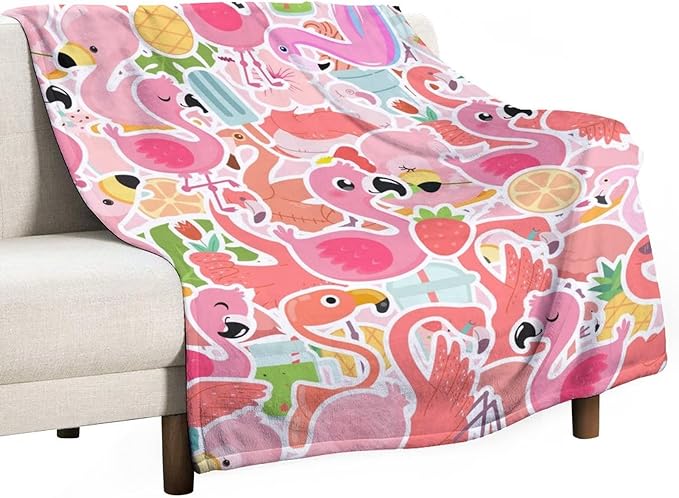 Flamingo Blanket Gifts - 60 x 80 Inches Funny Flamingo Throw for Adults - Pink Soft Fuzzy Plush Blankets for Bed