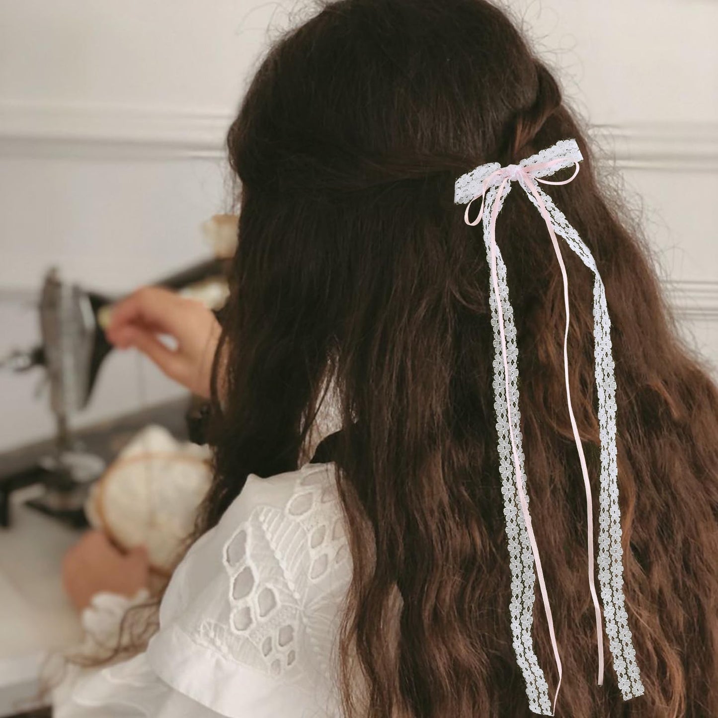 Mini Hair Bows for Women Girls Cute Hair Clips Small Alligator Long Tail Hair Ribbon Accessories -4 Styles -22P - Lace