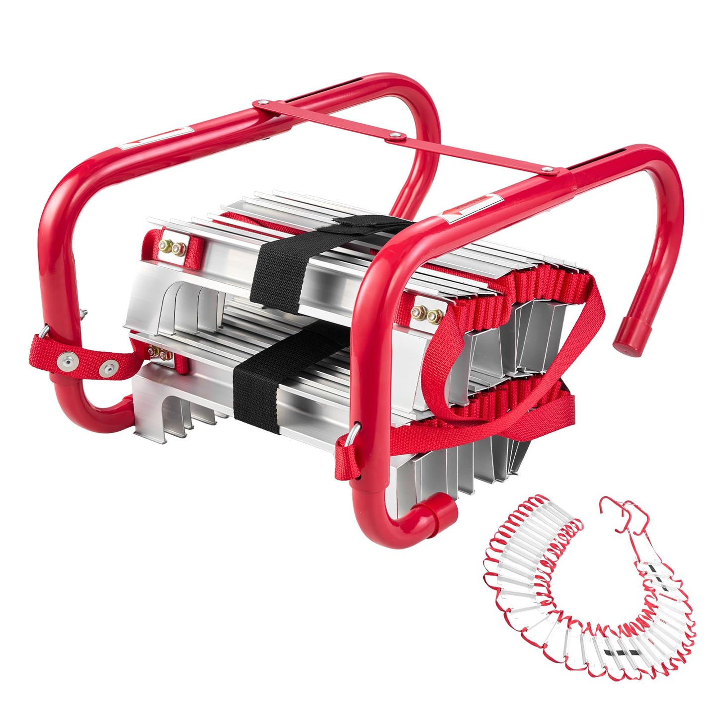 VEVOR Fire Escape Ladder, 5-6 Story 50FT Retractable Emergency Fire Ladder, Lightweight Aluminum Alloy Safety Escape Ladders with Sturdy Polyester Strap, Anti-Slip & Wide Rungs, 1000LBS Max Loading
