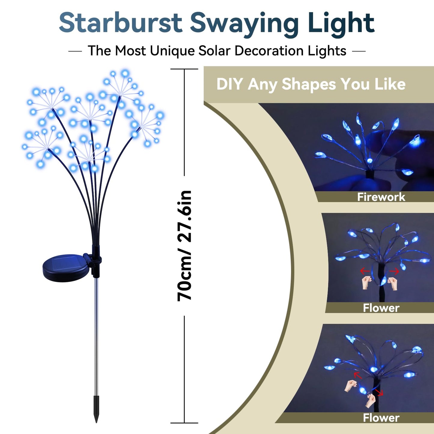Solar Garden Lights 2 Pack Waterproof Swaying Starburst Light Solar Outdoor Lights For Yard Patio Walkway Pathway Party Wedding Decoration  Unique Gifts For Women  Blue