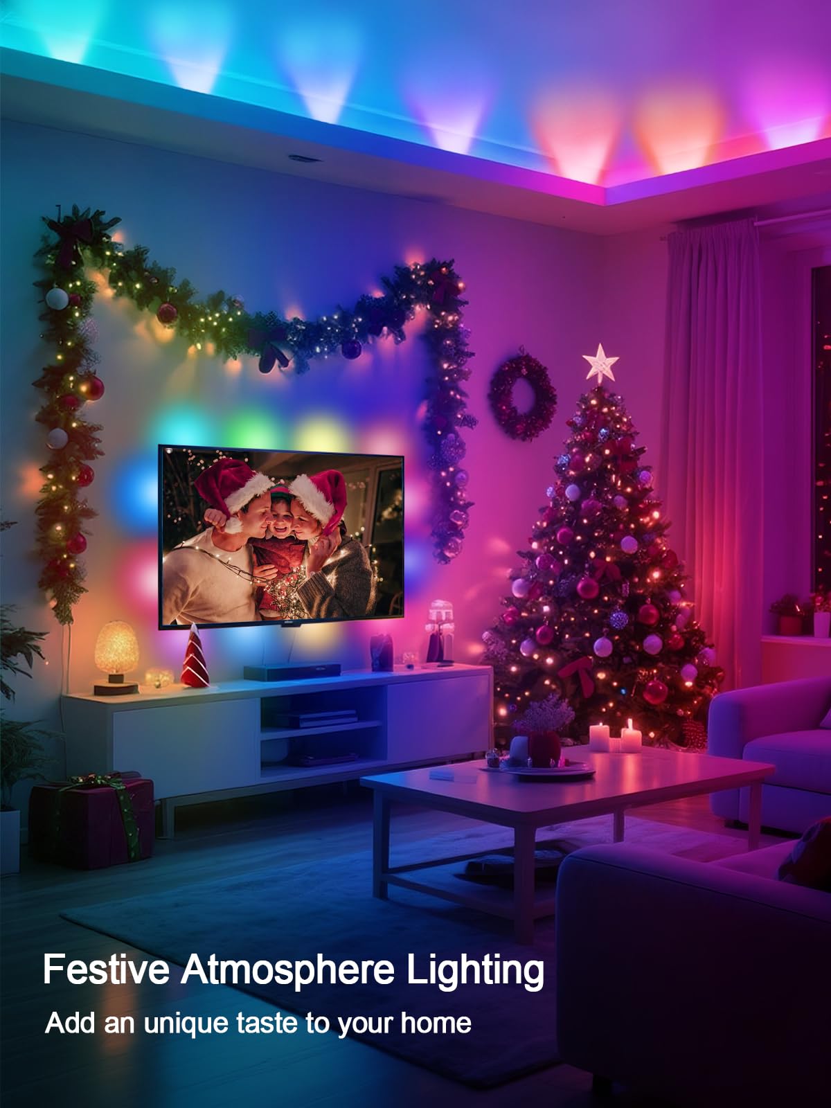 Tyute LED Strip Lights for 35-55in TV, 9.8ft RGB Color Changing Backlight, Music Sync, Remote Control, Plastic, Model T-DSTJD-3M