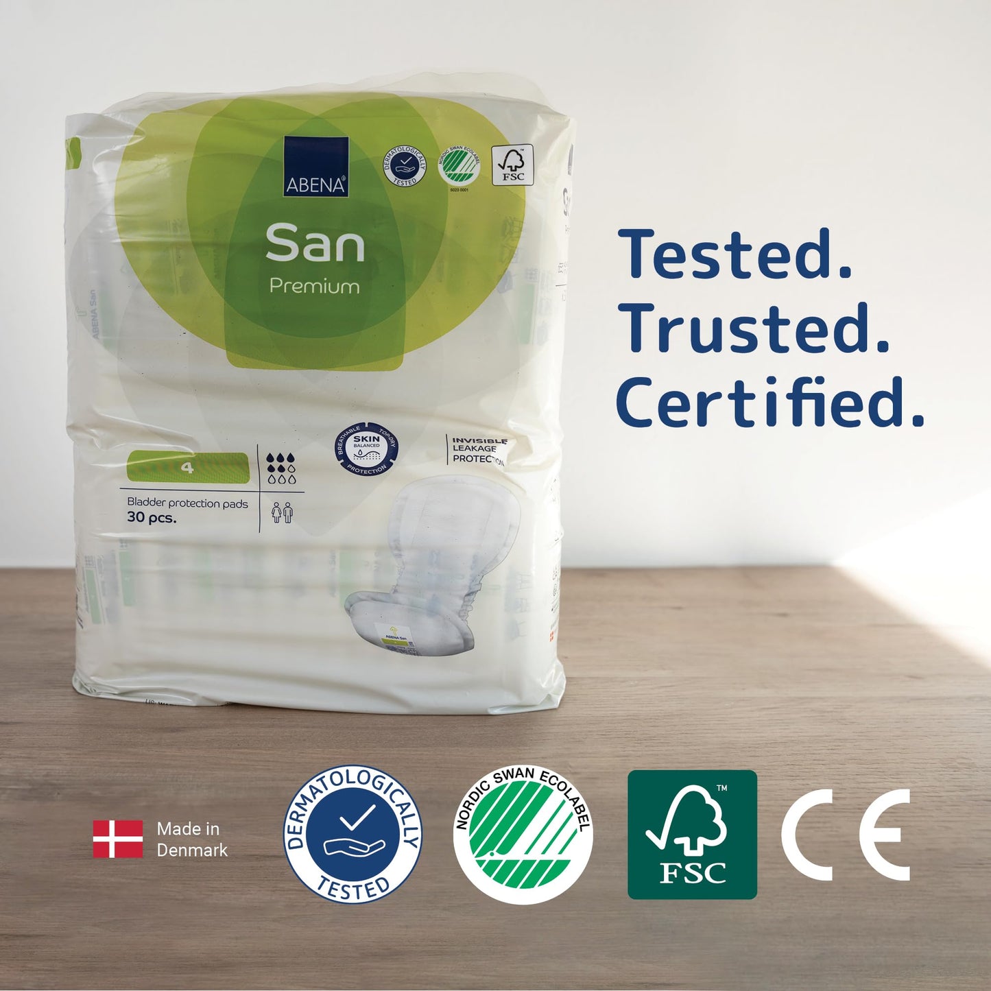 Abena San Premium Incontinence Pads, Moderate Absorbency, (Sizes 4 to 7), Size 4, 30 Count