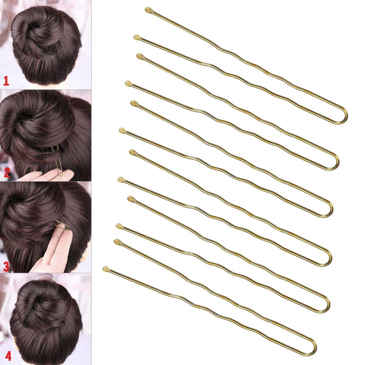 300 Bun Hair Bobby Pins U Shaped Pin Hair Grips to Clip Ballet Hair Net for Women 6 CM/2.3 inch Golden