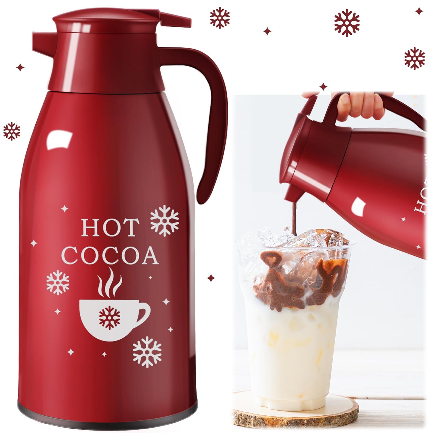 LemonRoad 1 Pcs 68 oz Hot Chocolate Drink Dispenser Red Cocoa Drink Dispenser for Keeping Christmas Hot Cocoa Bar Supplies for C