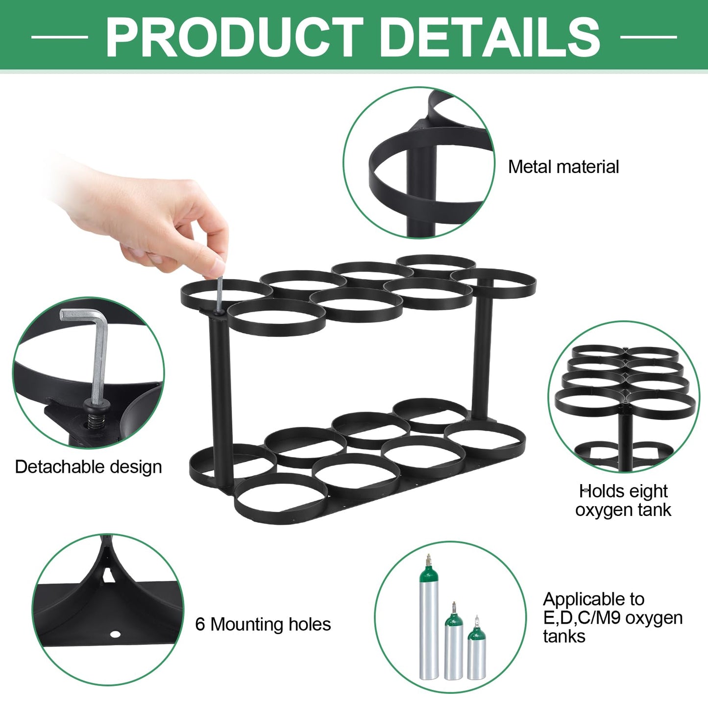 Oxygen Tank Holder, Oxygen Tank Rack, Detachable Medical Oxygen Tank Holder, Heavy Duty Oxygen Cylinder Rack for Storage and Transportation, Floor Mountable Oxygen Rack 4.57" Diameter