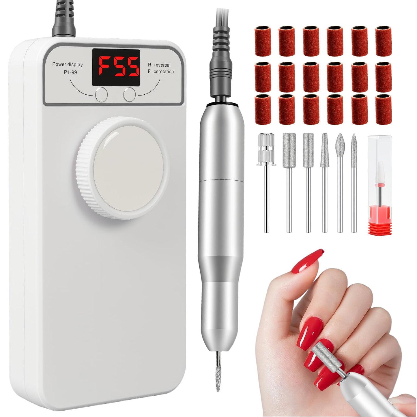 Professional Nail Drill Electric File, GEEZO 55000RPM Portable Cordless Nail Drill Machine with Bits, Rechargeable E File for Ac