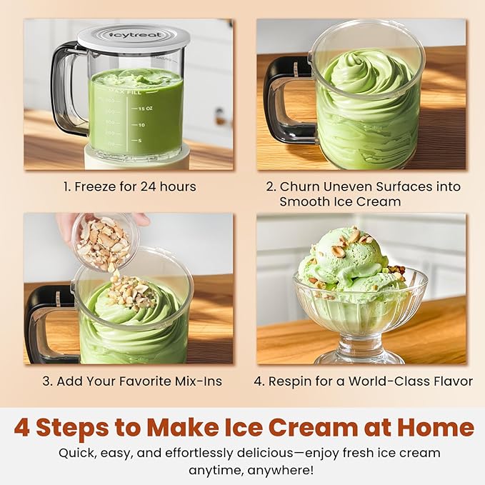 Ice Cream Maker Machine 12-in-1, Full Automatic Stainless Steel Homemade Ice Cream Maker for Sorbet, Milkshake, Frozen Yogurt & More, Easy to Clean Ice Cream Machine, (3) Family-Sized Tritan Tubs