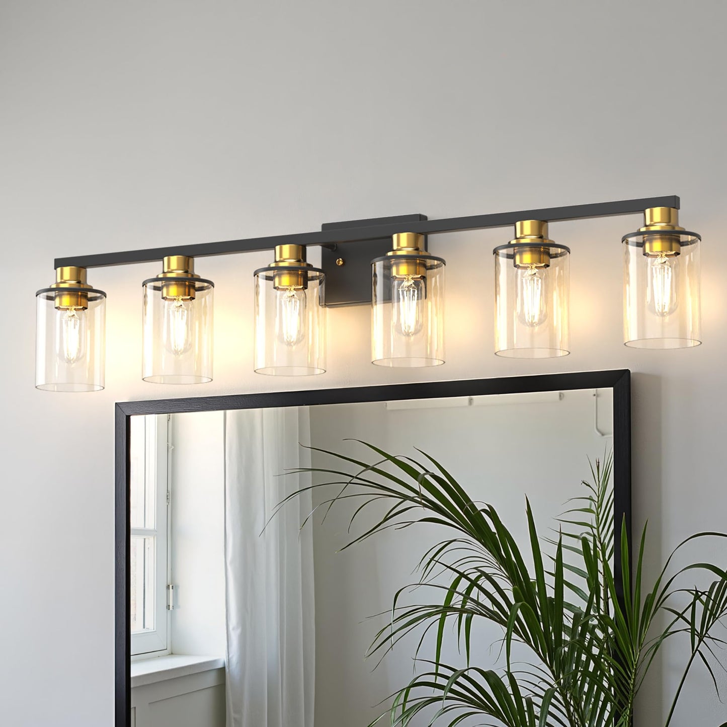 Doresshop Bathroom Light Fixtures  6-Light Gold And Black Bathroom Lighting Fixtures Over Mirror With Clear Glass Shade  Vanity Lights For Hallway Living Room Bedroom