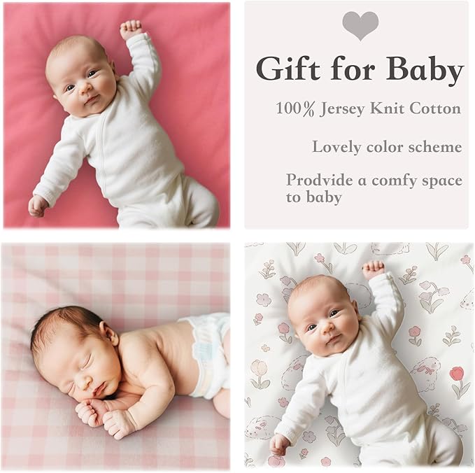 100% Jersey Cotton Bassinet Sheets 21" x 35" Fits Besrey, Foalom, Bellababy, MiClassic, Milliard and Large Bassinet Mattress, Super Soft and Breathable Bassinet Fitted Sheets, 3 Pack, Pink