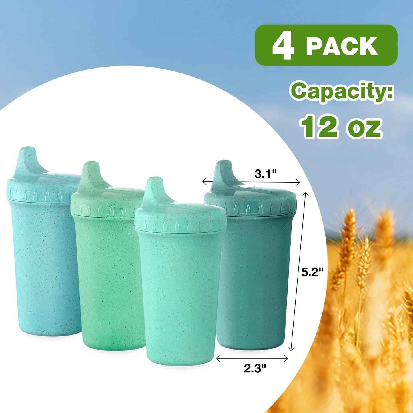 Meolibour 4 Packs Sippy Cups for Toddlers Kids, Reusable Plastic Spill Proof Cups for Kids Baby, Dishwasher/Microwave Safe - Unbreakable Hard Spout Sippy Cups for Toddlers